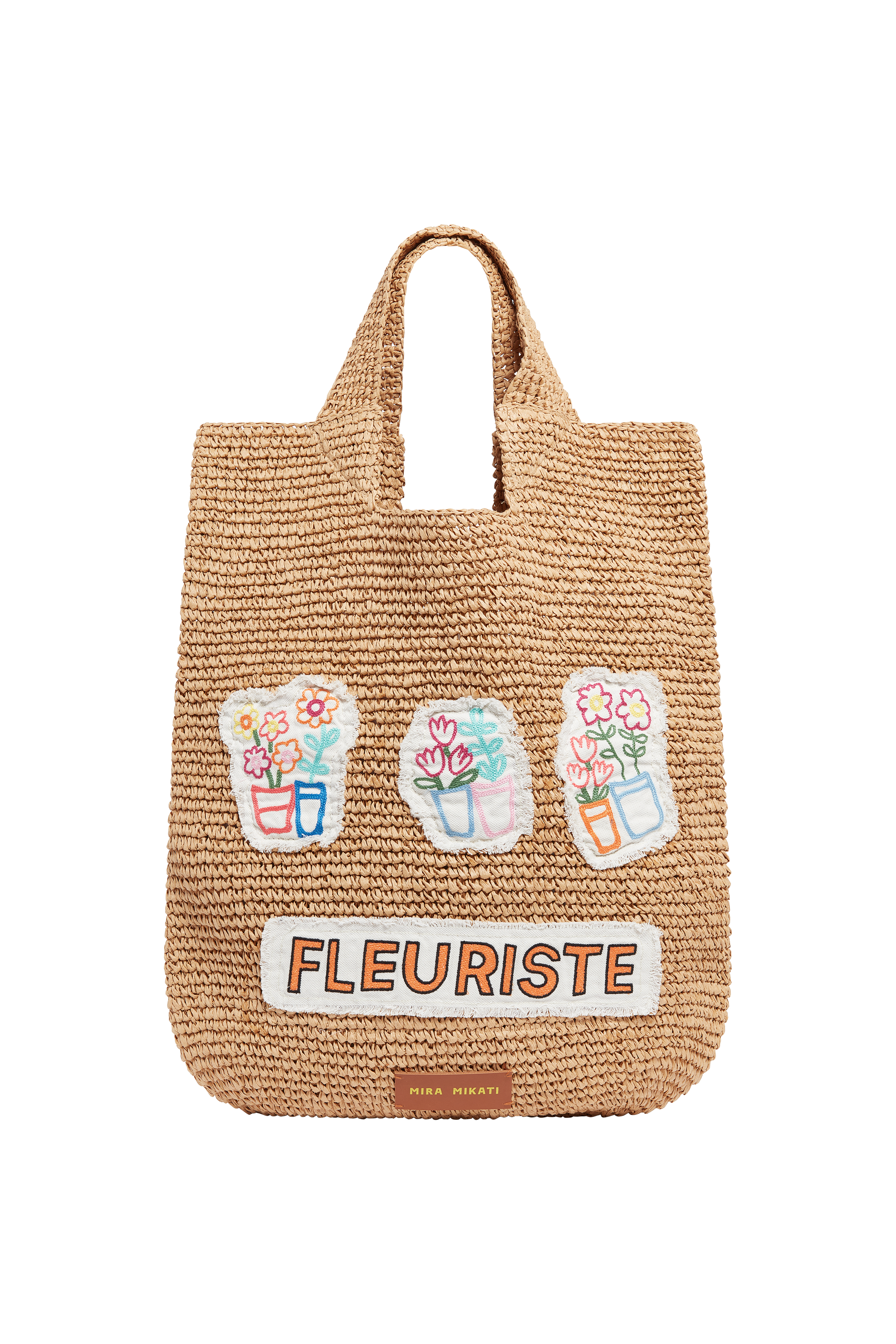 Raffia Bag With Flower Patches