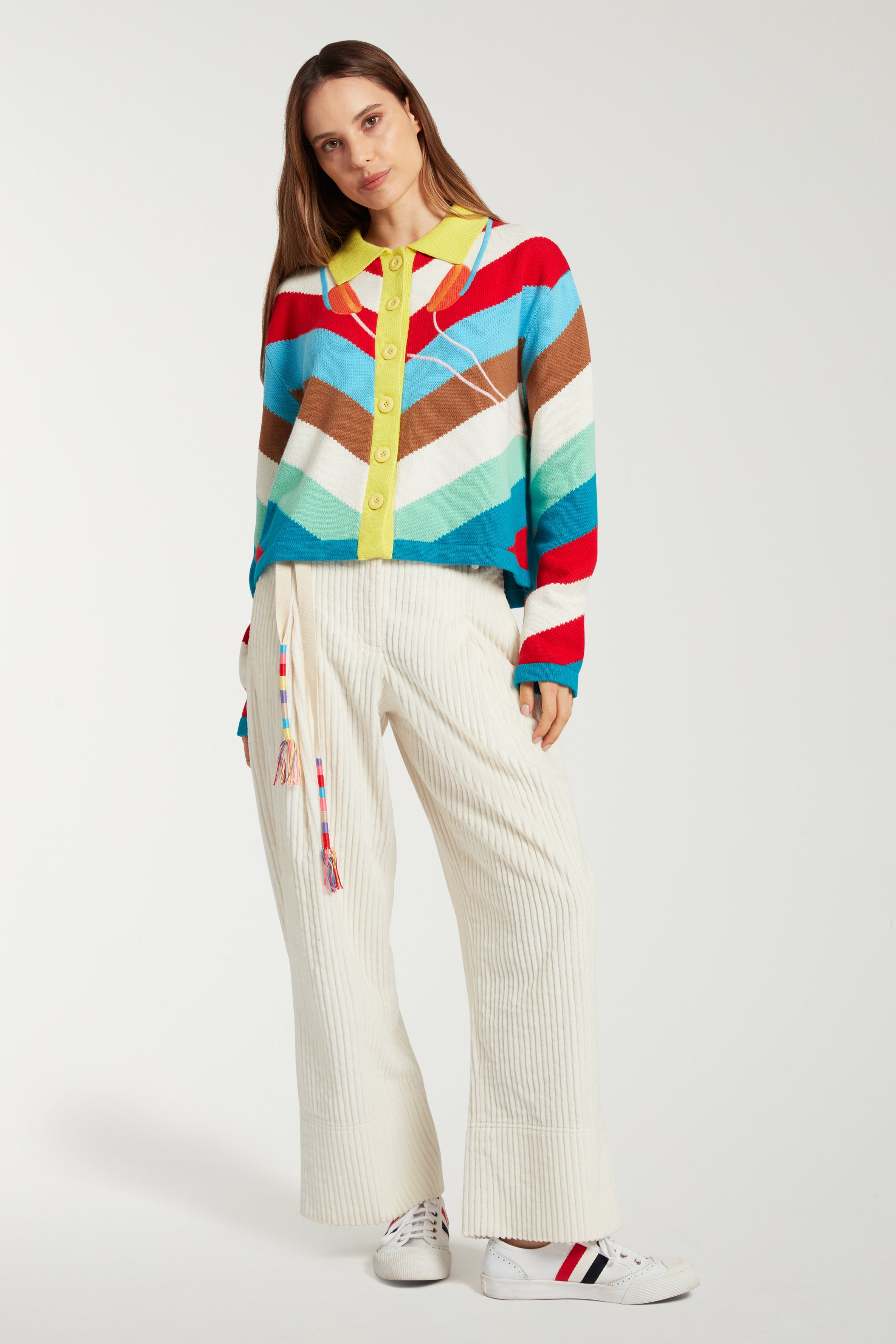 Embroidered Headphones Chevron Cardigan