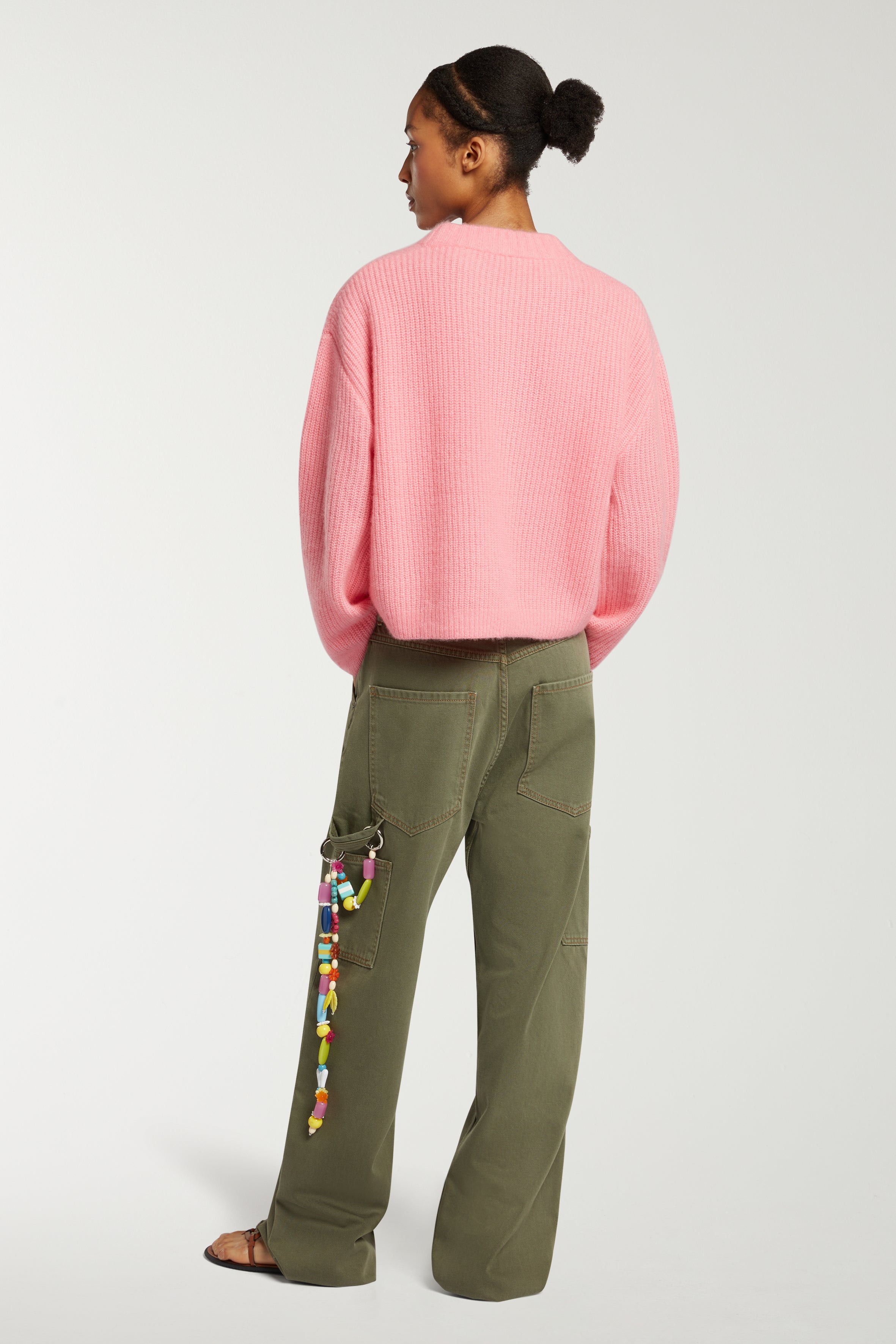 Kaki Love Embroidered Cashmere Mix Sweater