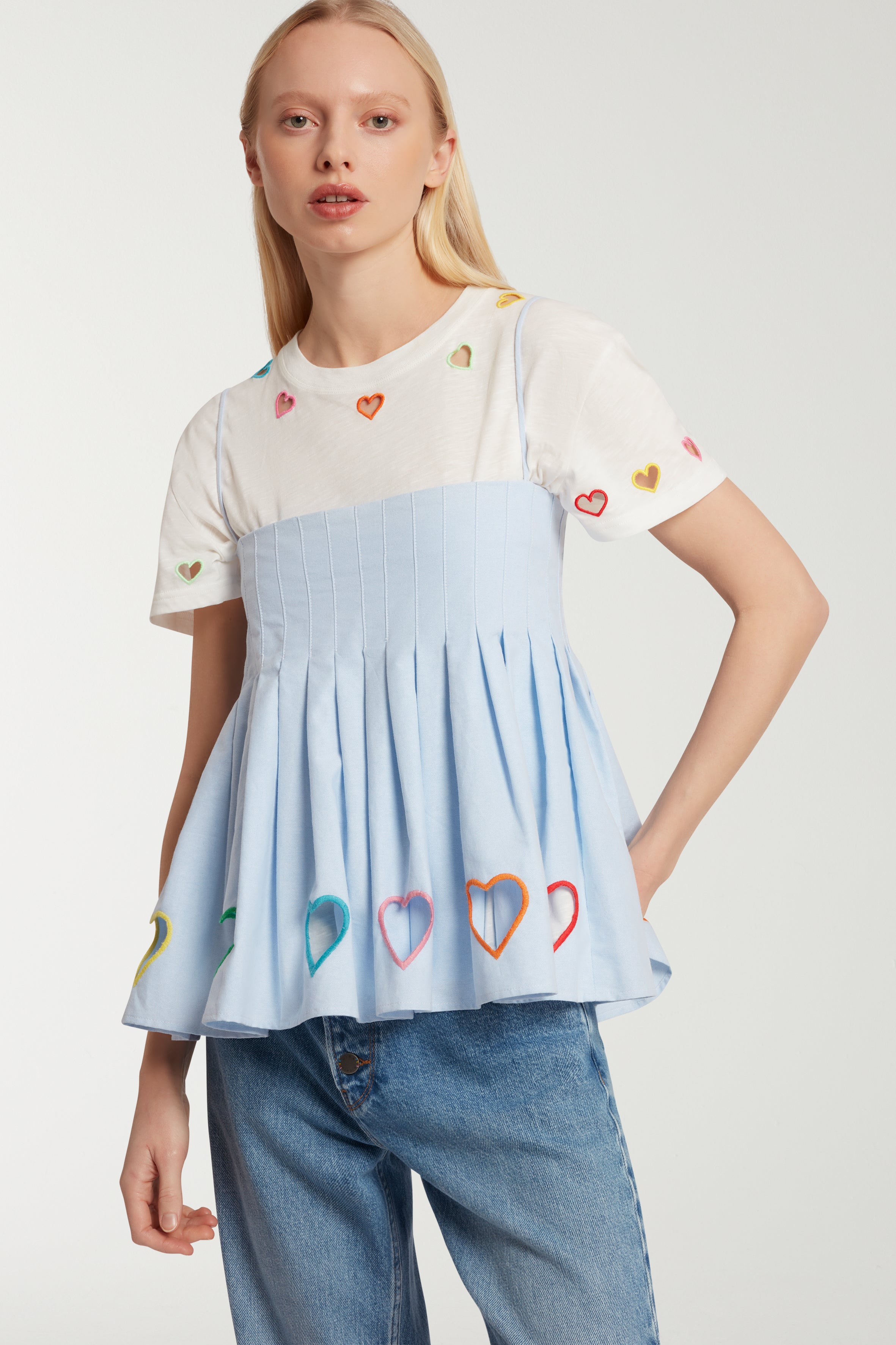 Pleated Top With Cut Out Embroidery