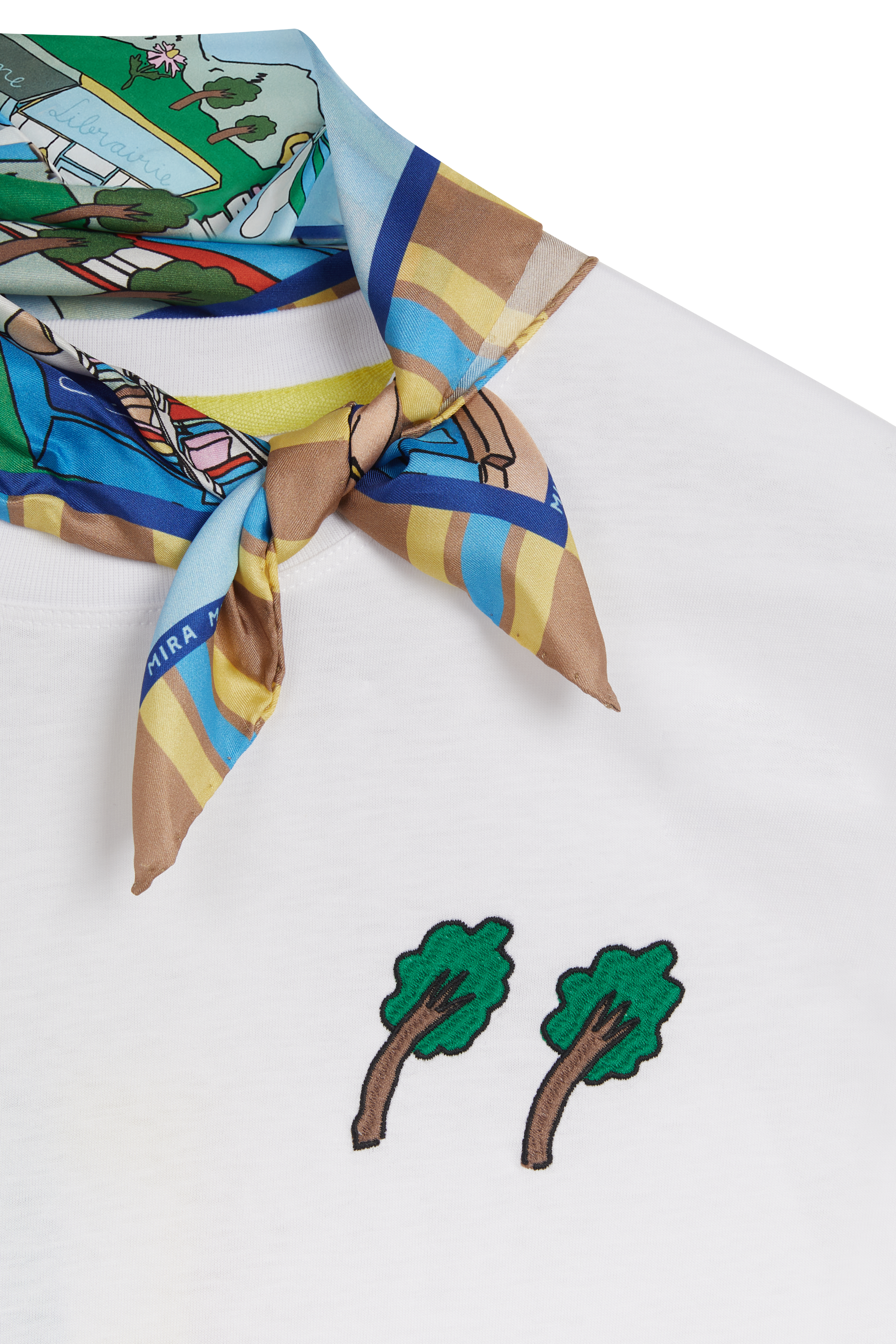 Detachable Scarf Tee With Embroidery
