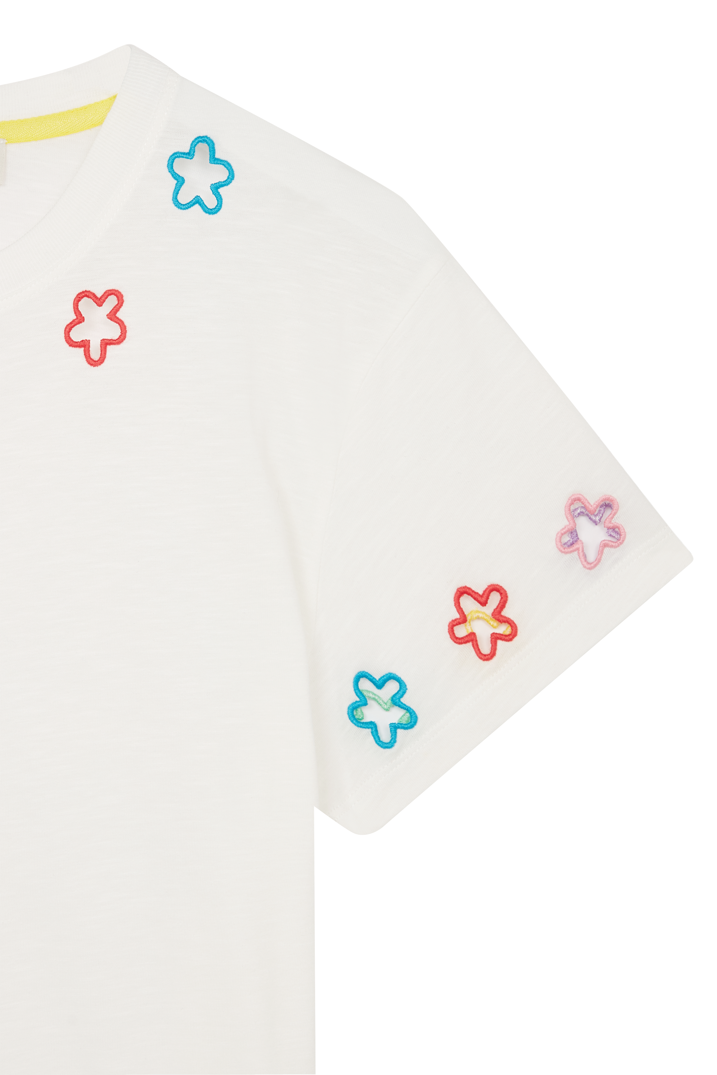 Embroidered Cut out Flower Neckline T-shirt