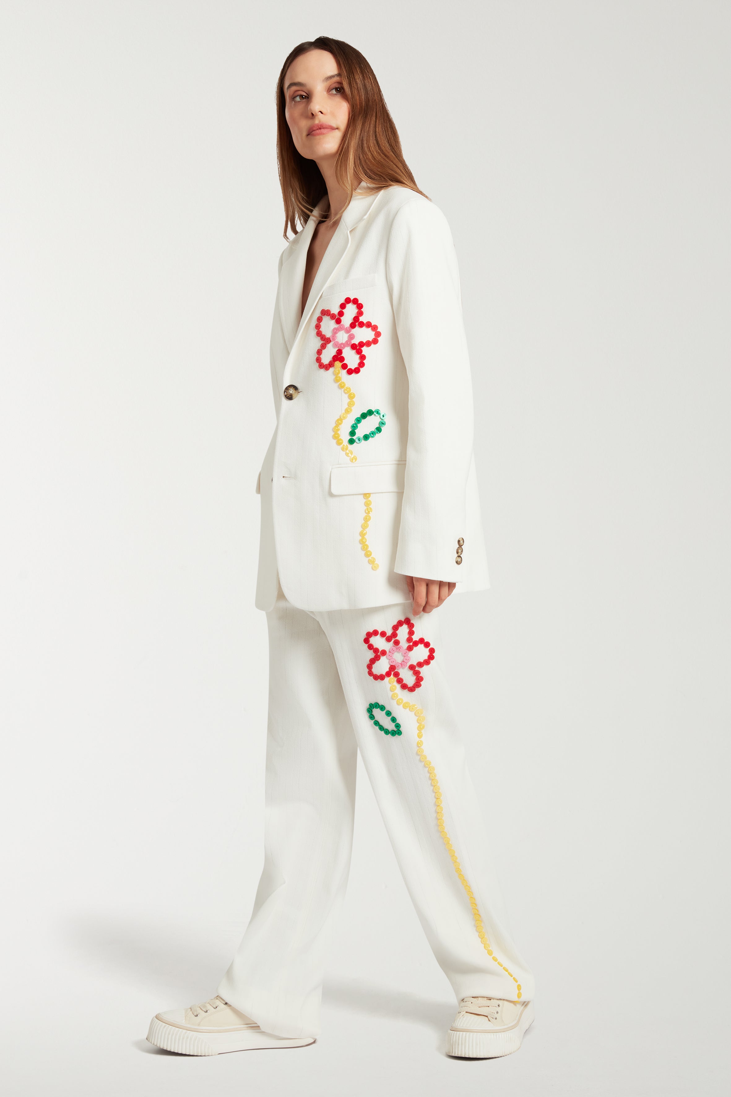 Button Embroidered Tailored Trouser