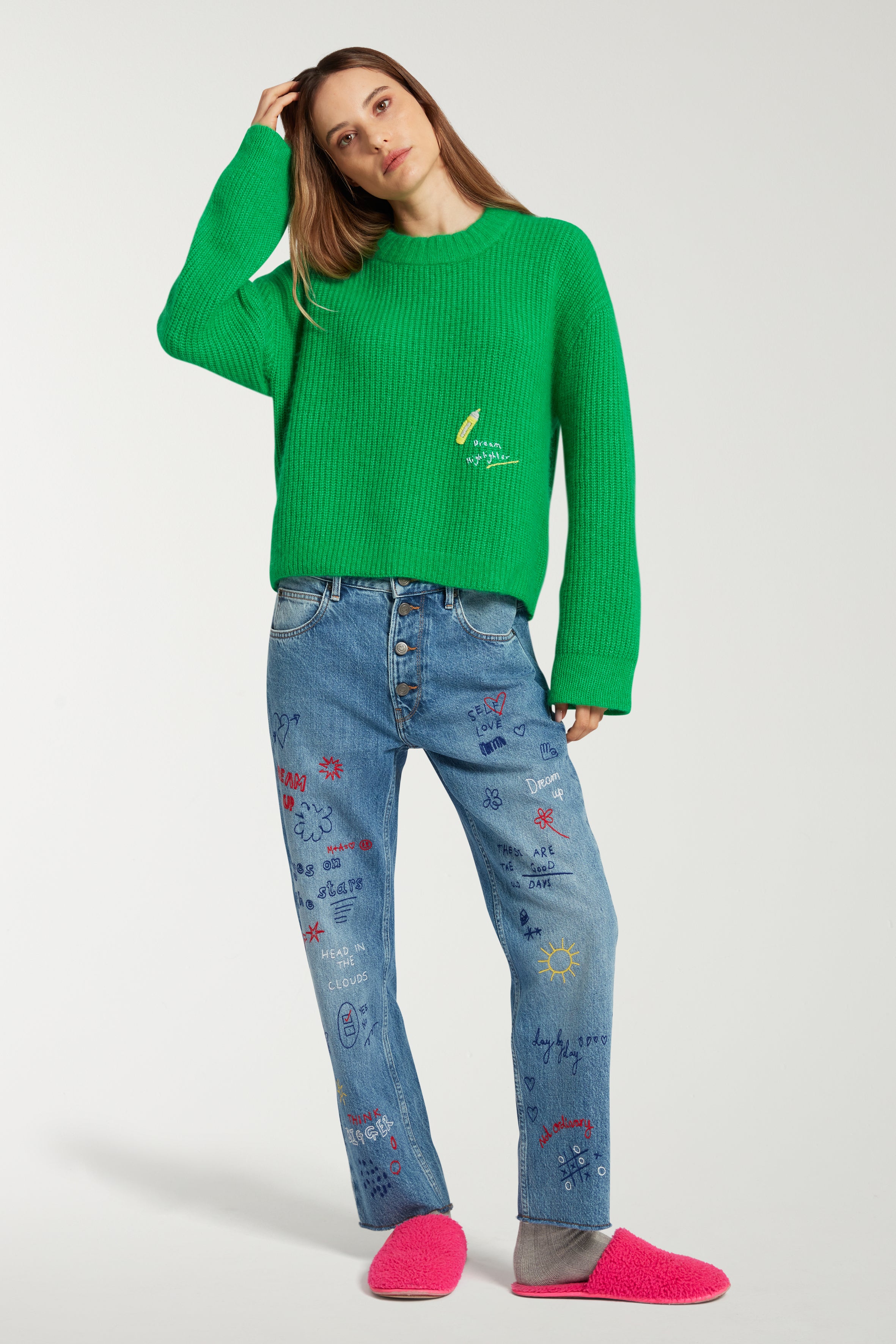 Embroidered Scribble Jean