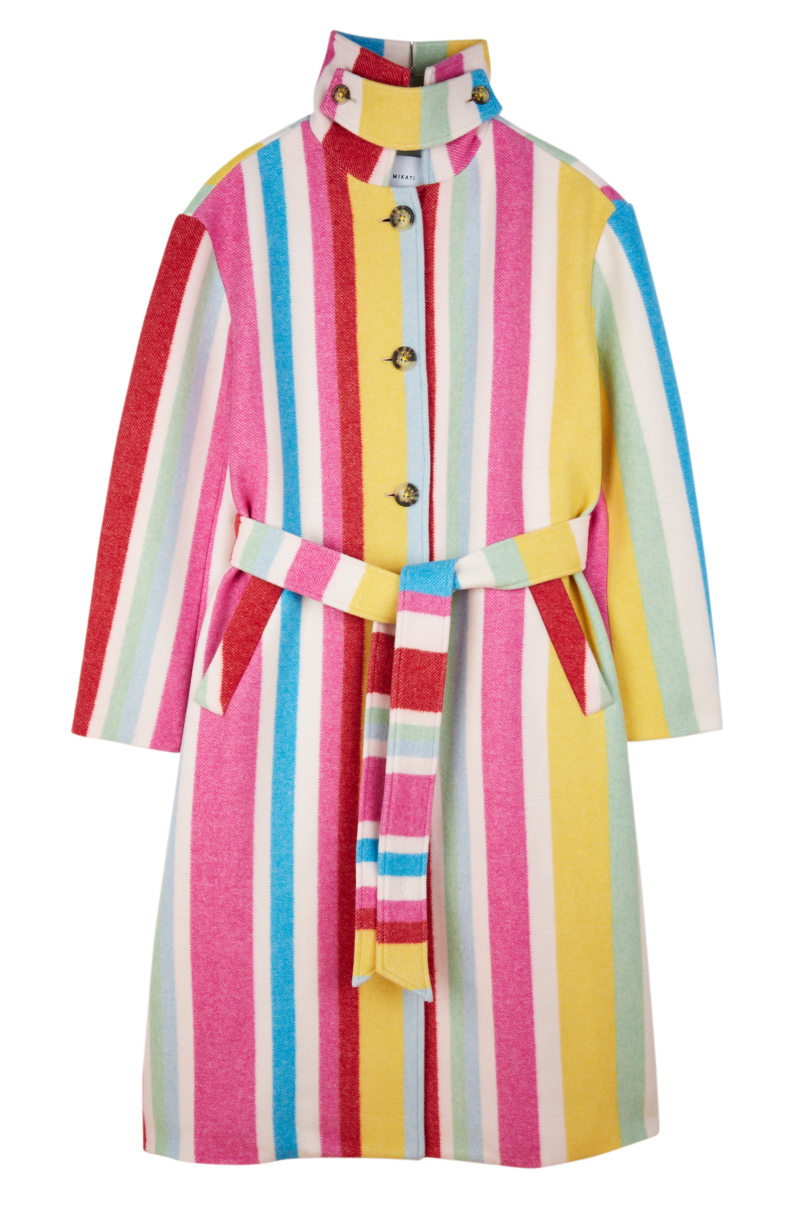 Funnnel Neck Striped Coat 