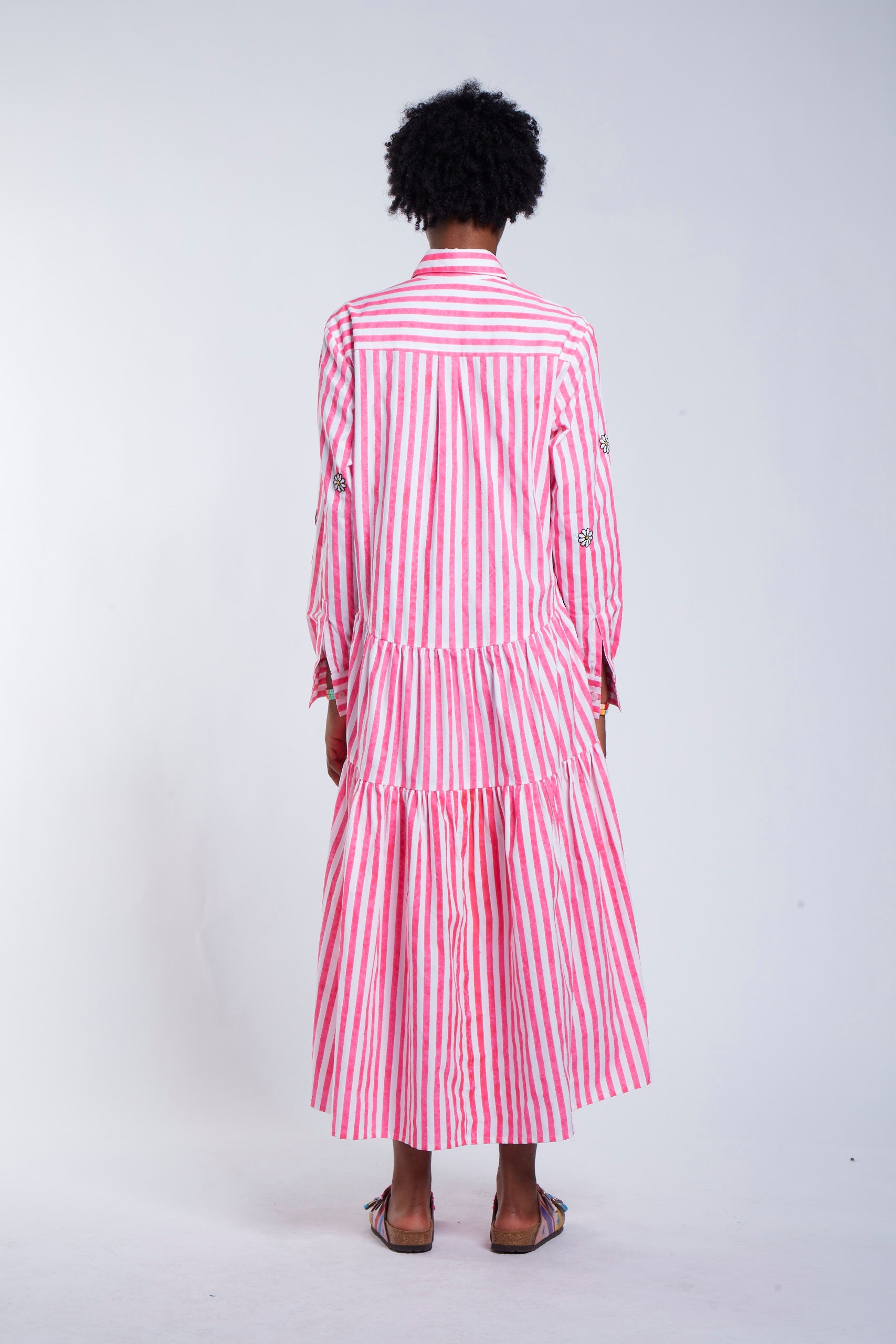 Stripe Beaded Daisy Shirt Dress 