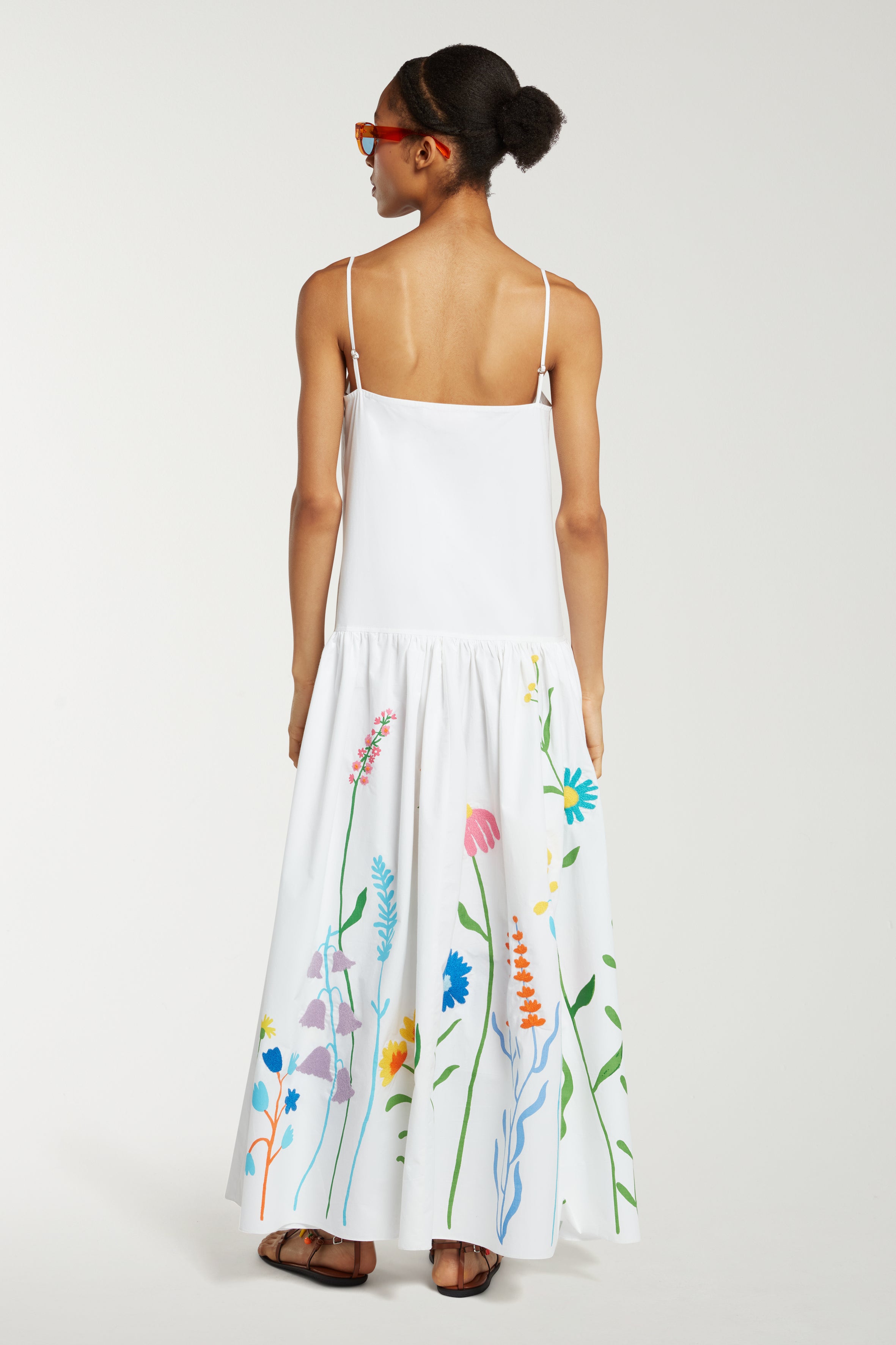 Meadow Print and Embroidered Low Waist Dress