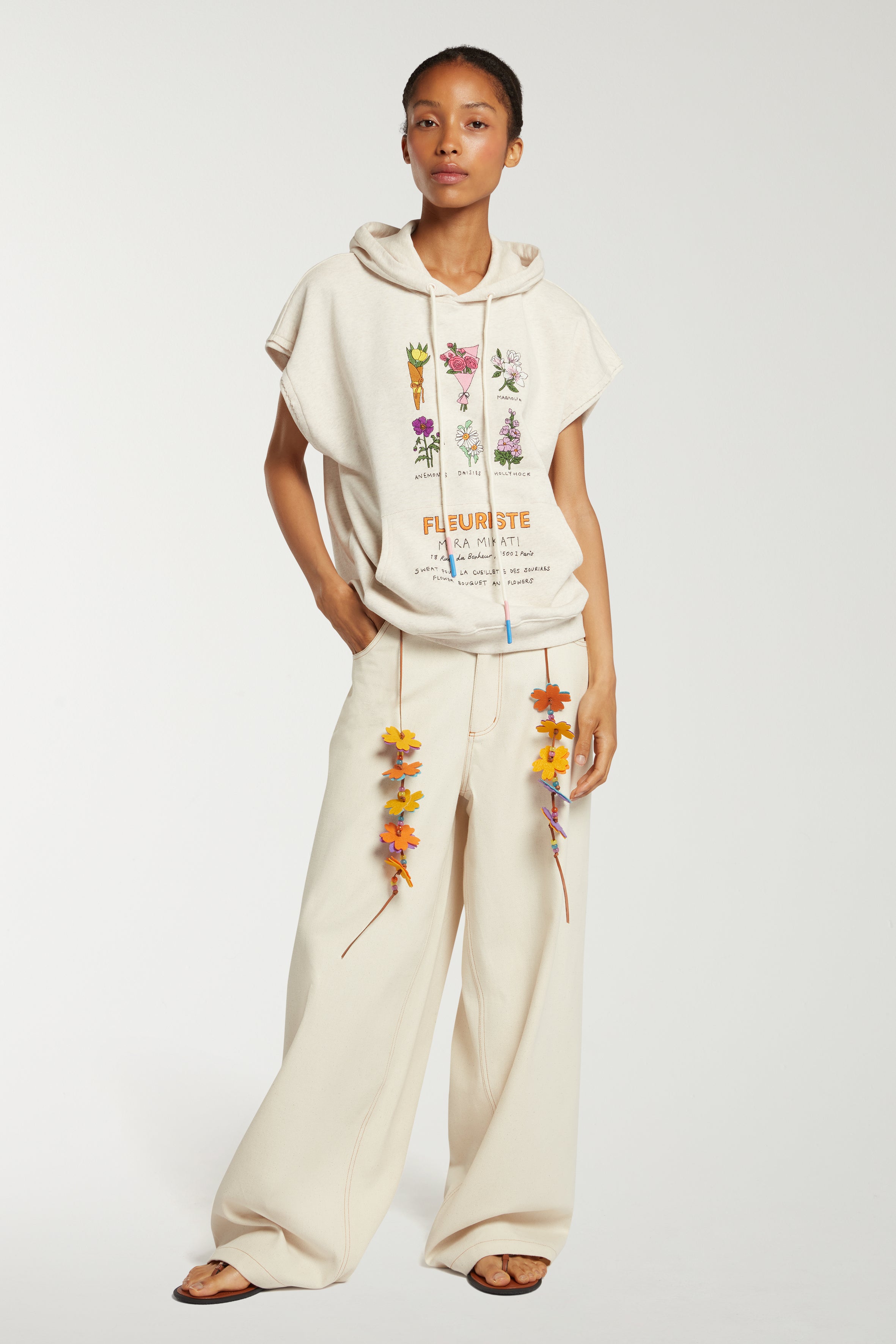 Embroidered Sleeveless Hoodie