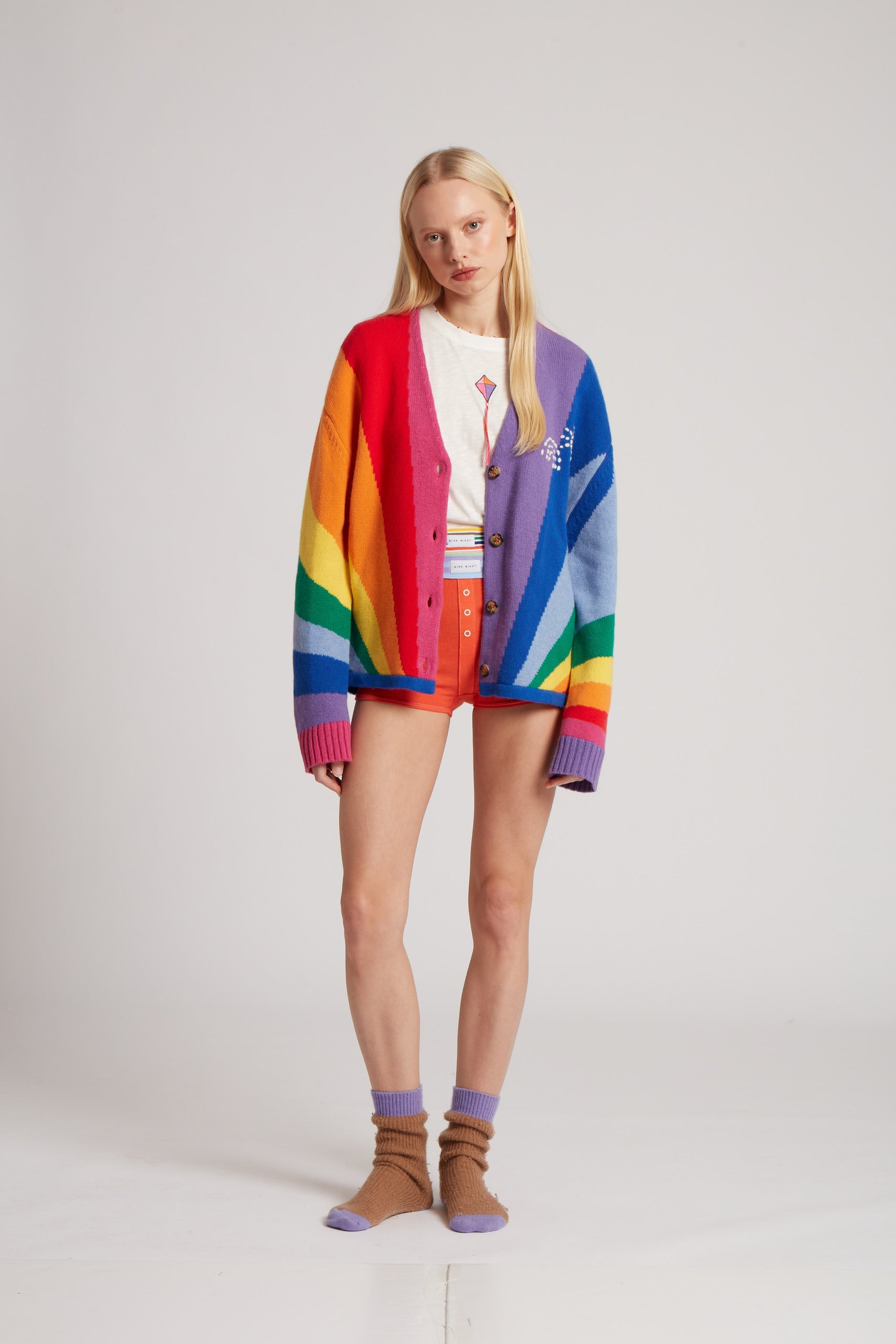 Rainbow Ray Hand Knit Cardigan With Embroidery 