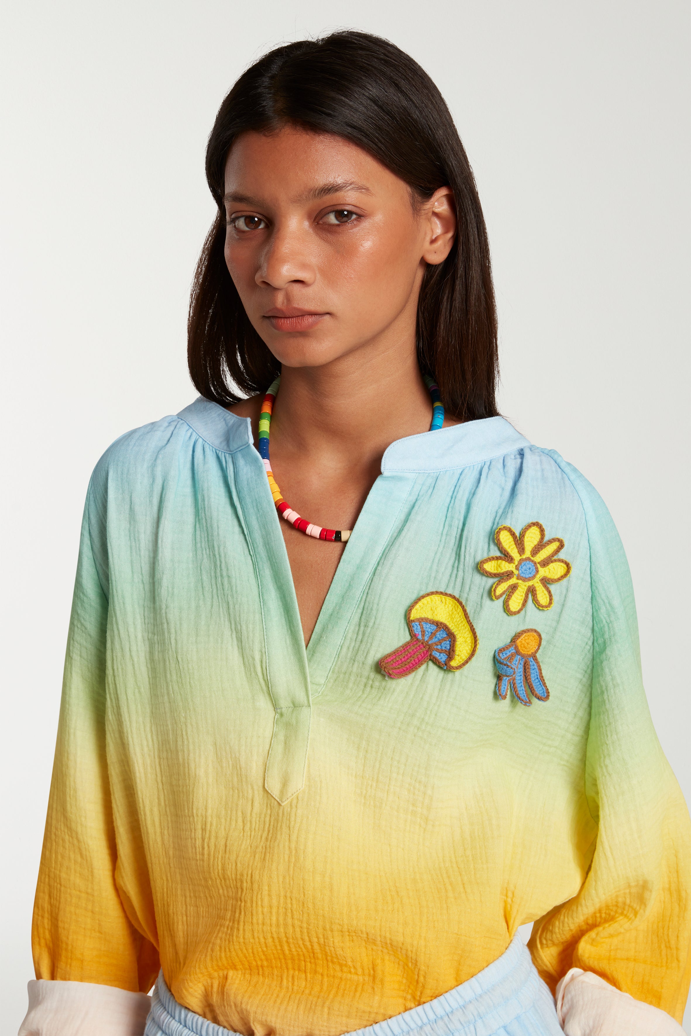 Printed Ombre V Neck Top 