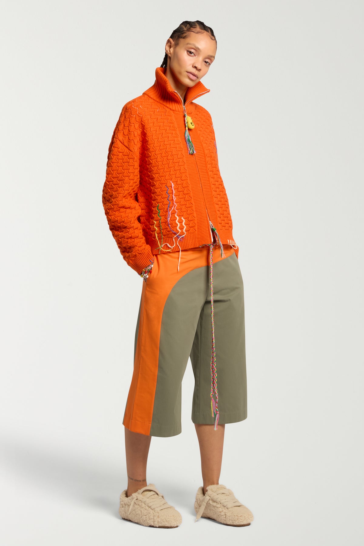 Embroidered Funnel Cardigan