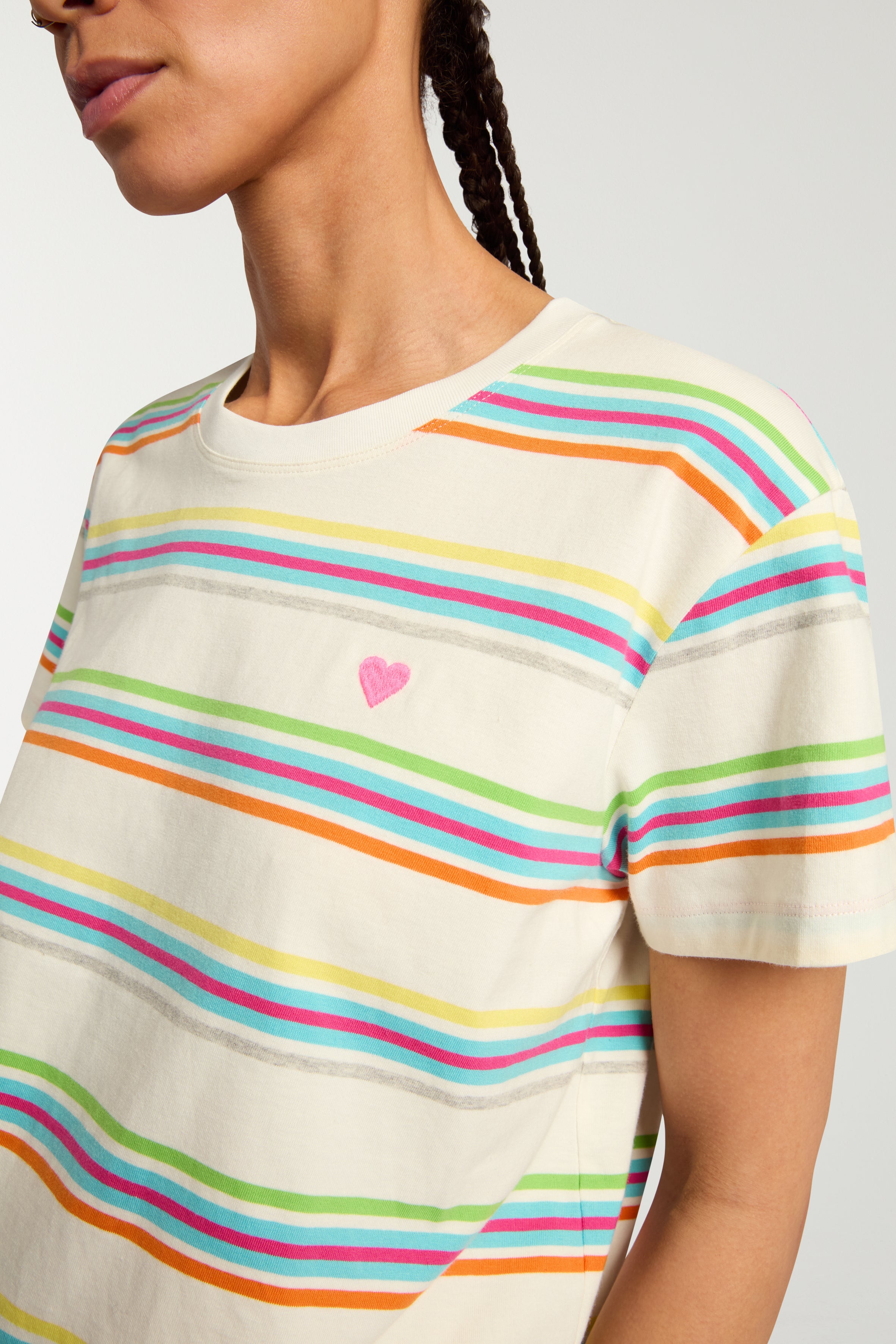 Stripey Tee With Heart Embroidery