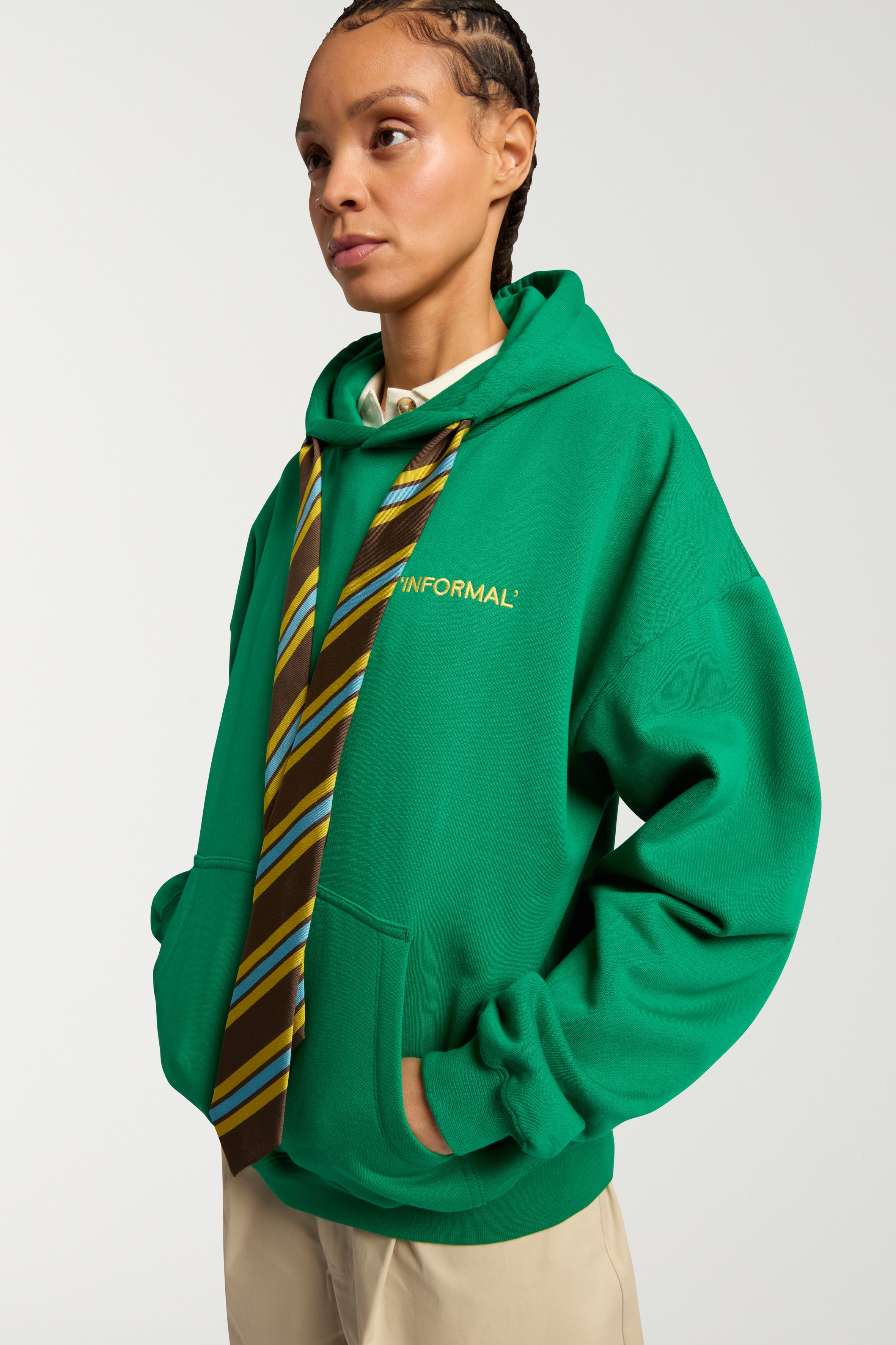 'Informal' Embroidered Hoodie With Trim