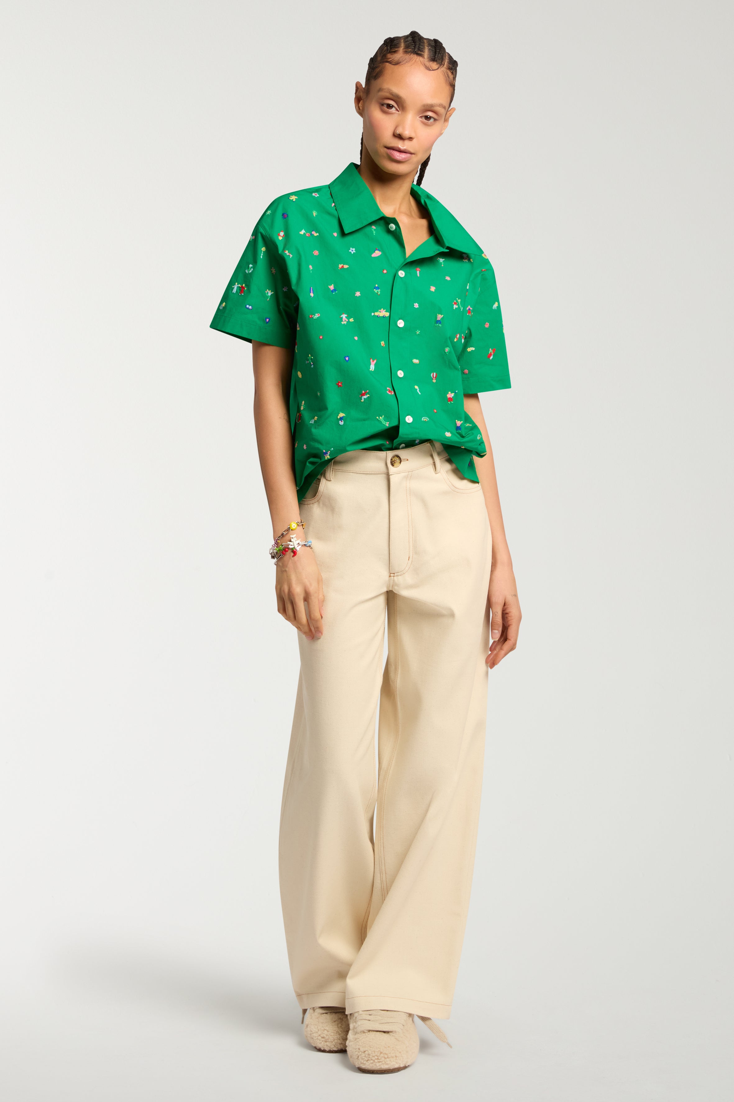Relaxed Cotton Trousers With Plait Belt