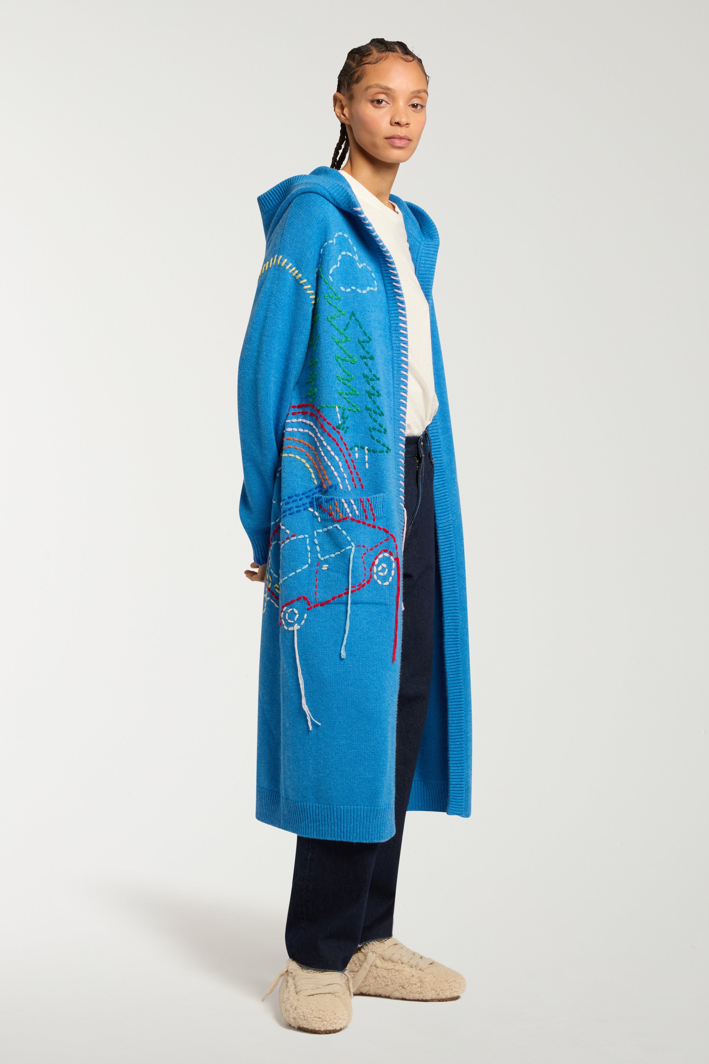 Embroidered Long Cardigan