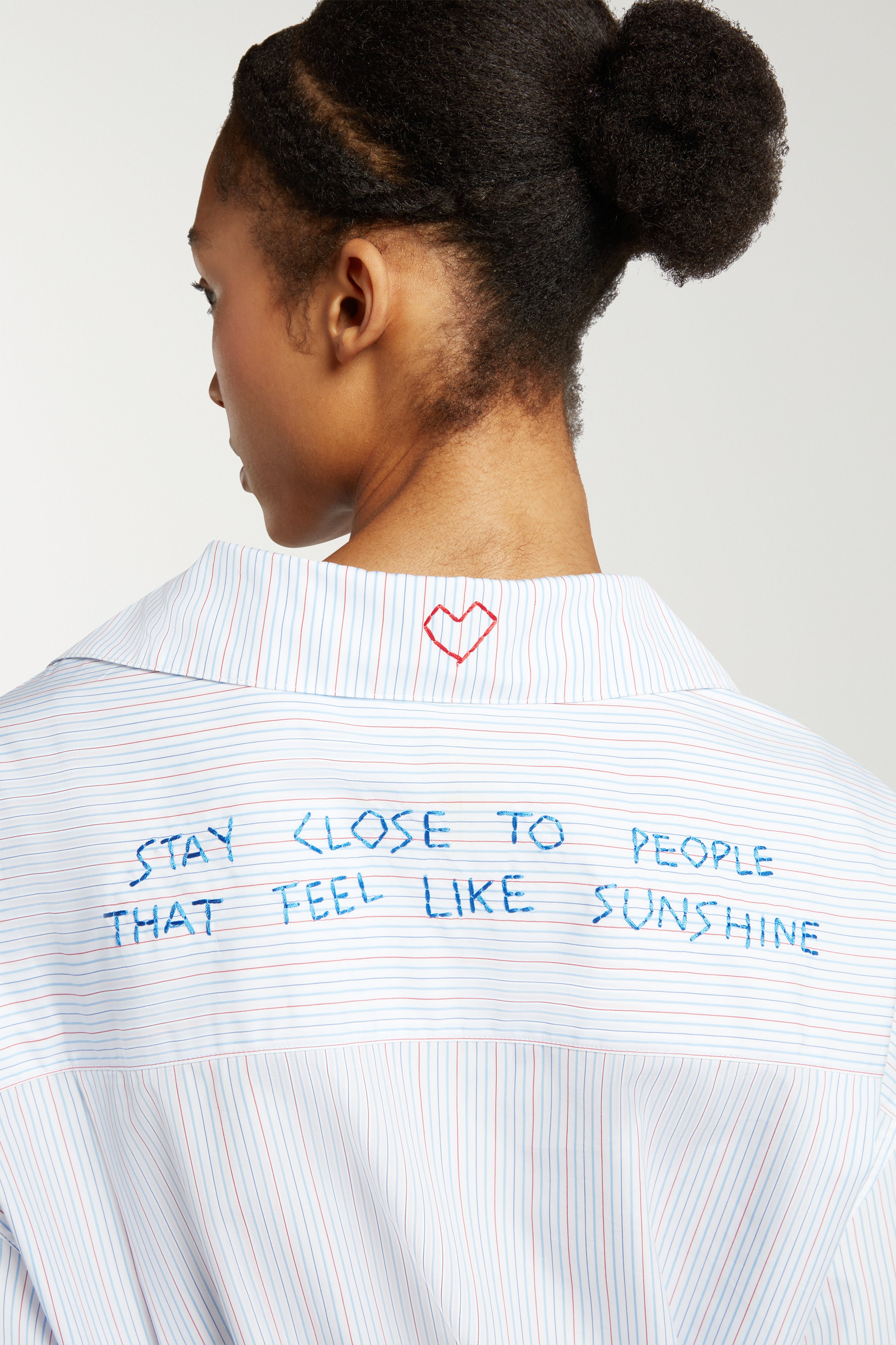 Deep Cuff Stripe Shirt With Embroidery