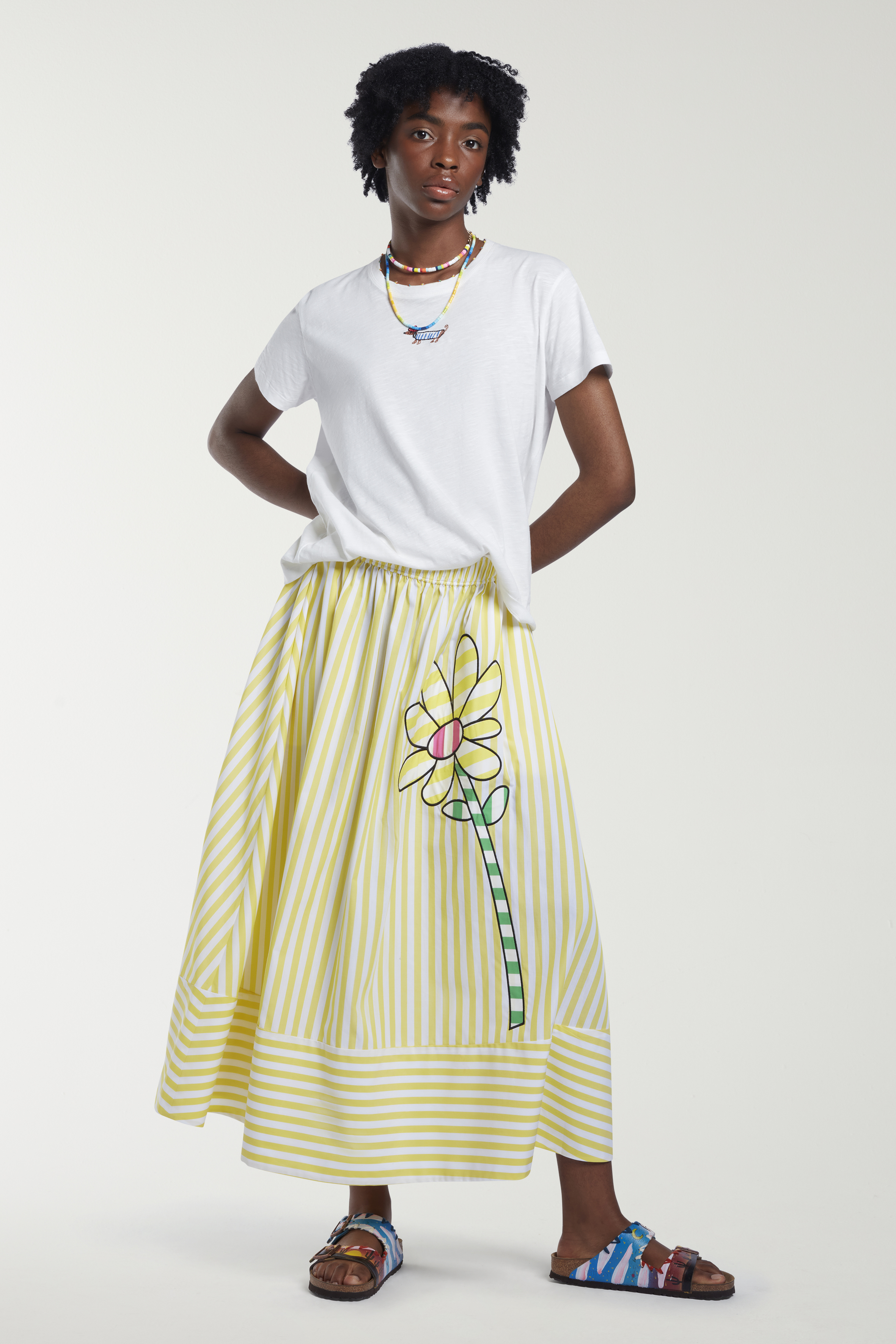 Striped Flower Appliqué Skirt 