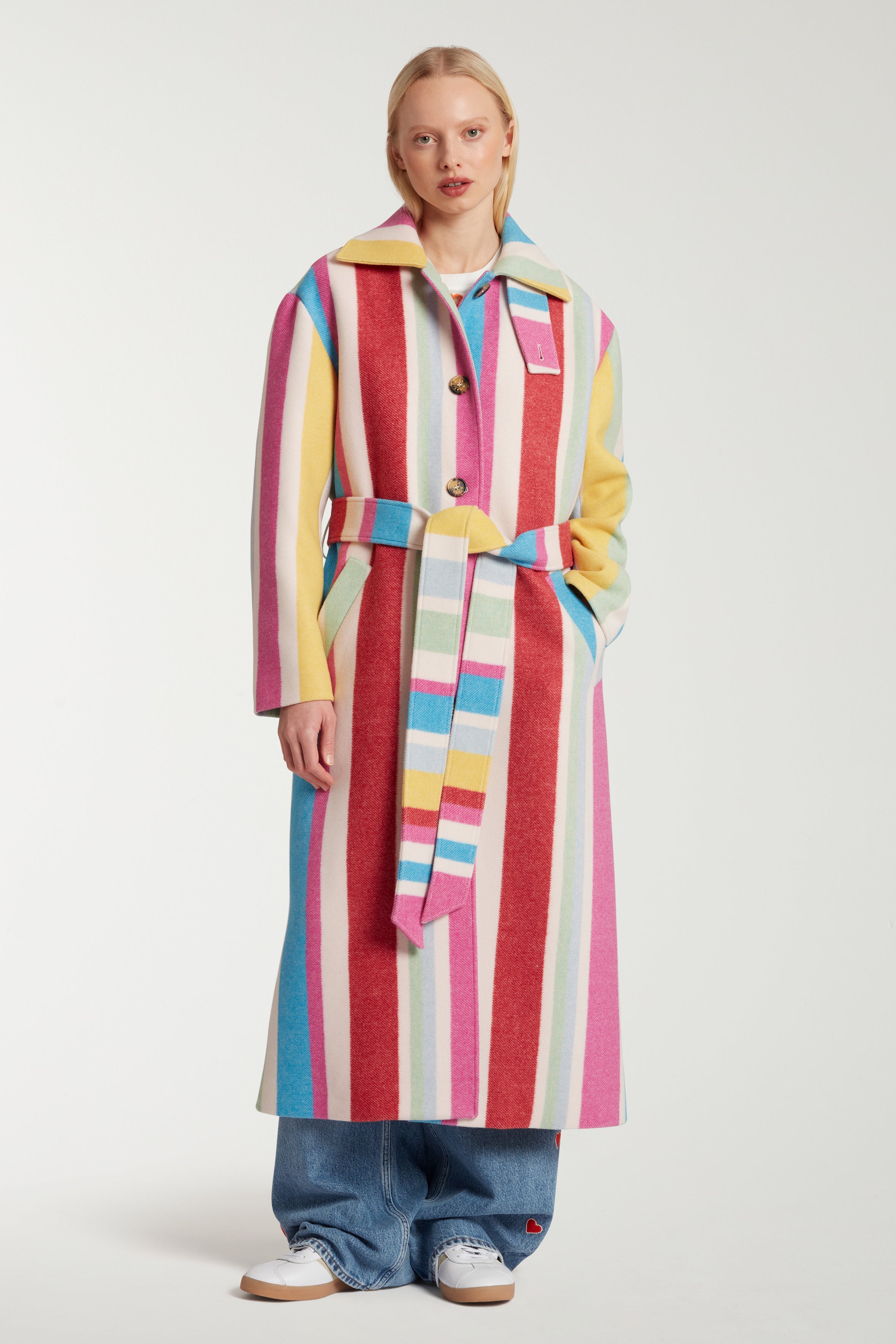 Funnnel Neck Striped Coat 