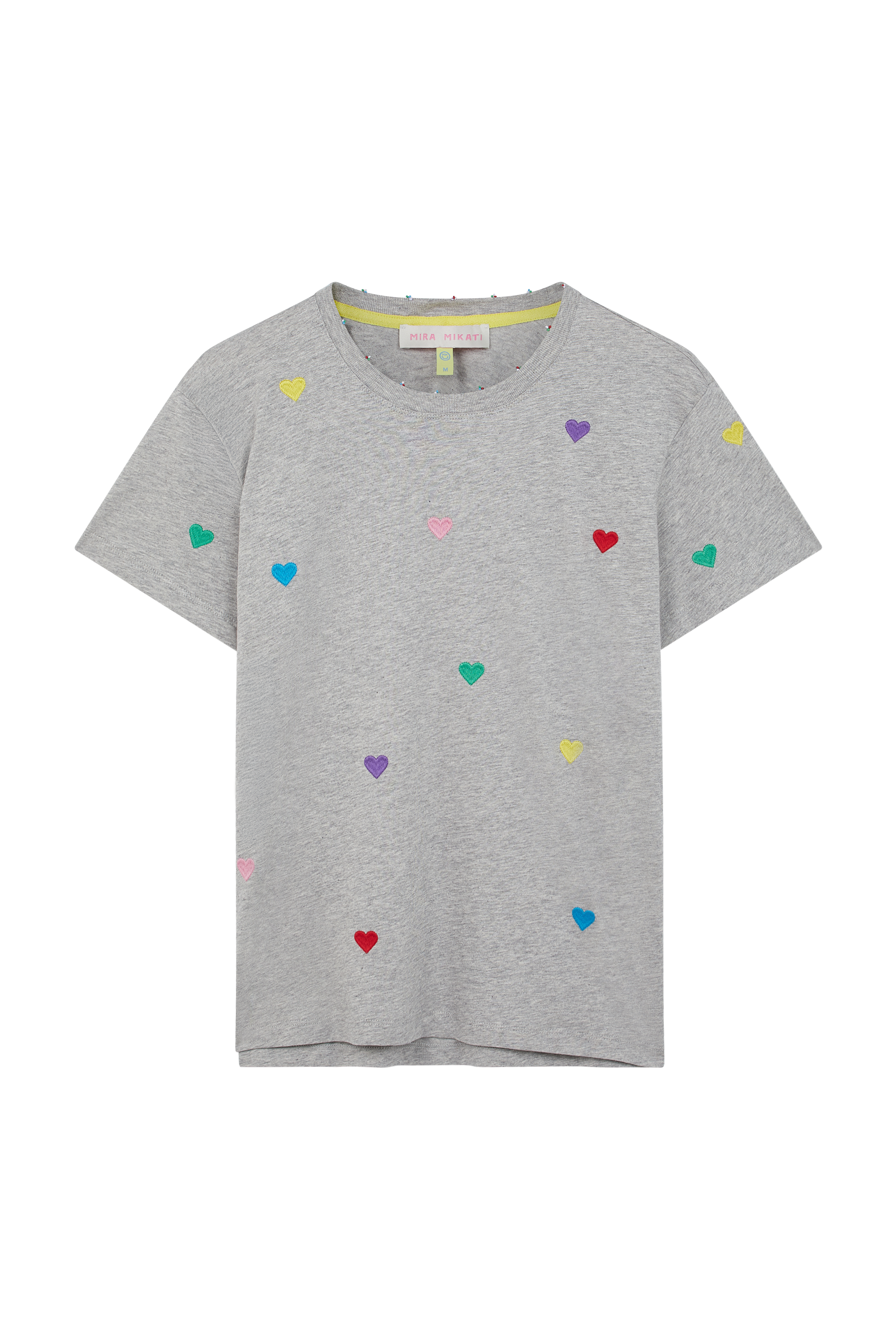Embroidered Heart T-shirt With Beaded Neckline