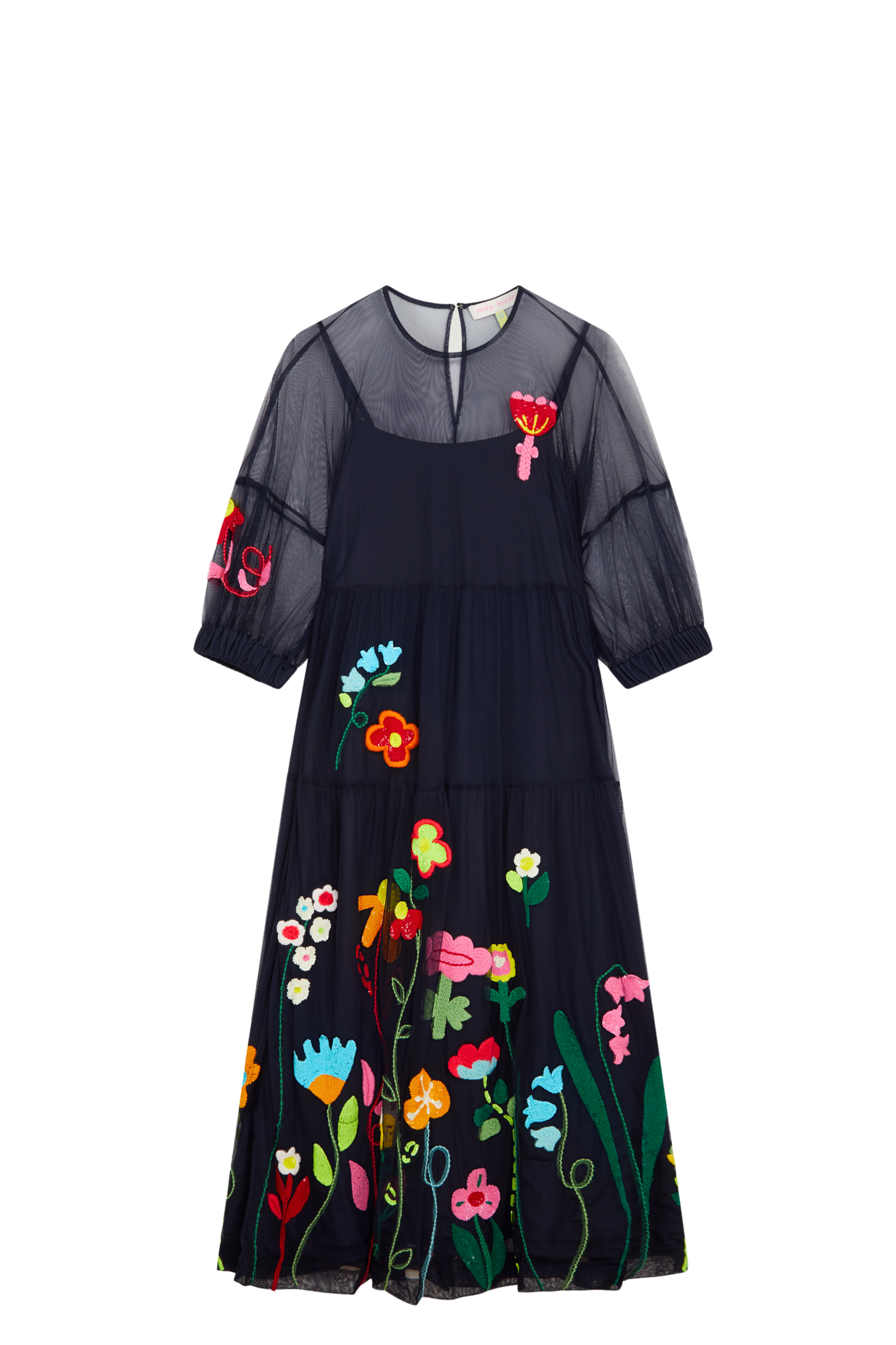 Sequin Embroidered Tulle Dress With Slip 