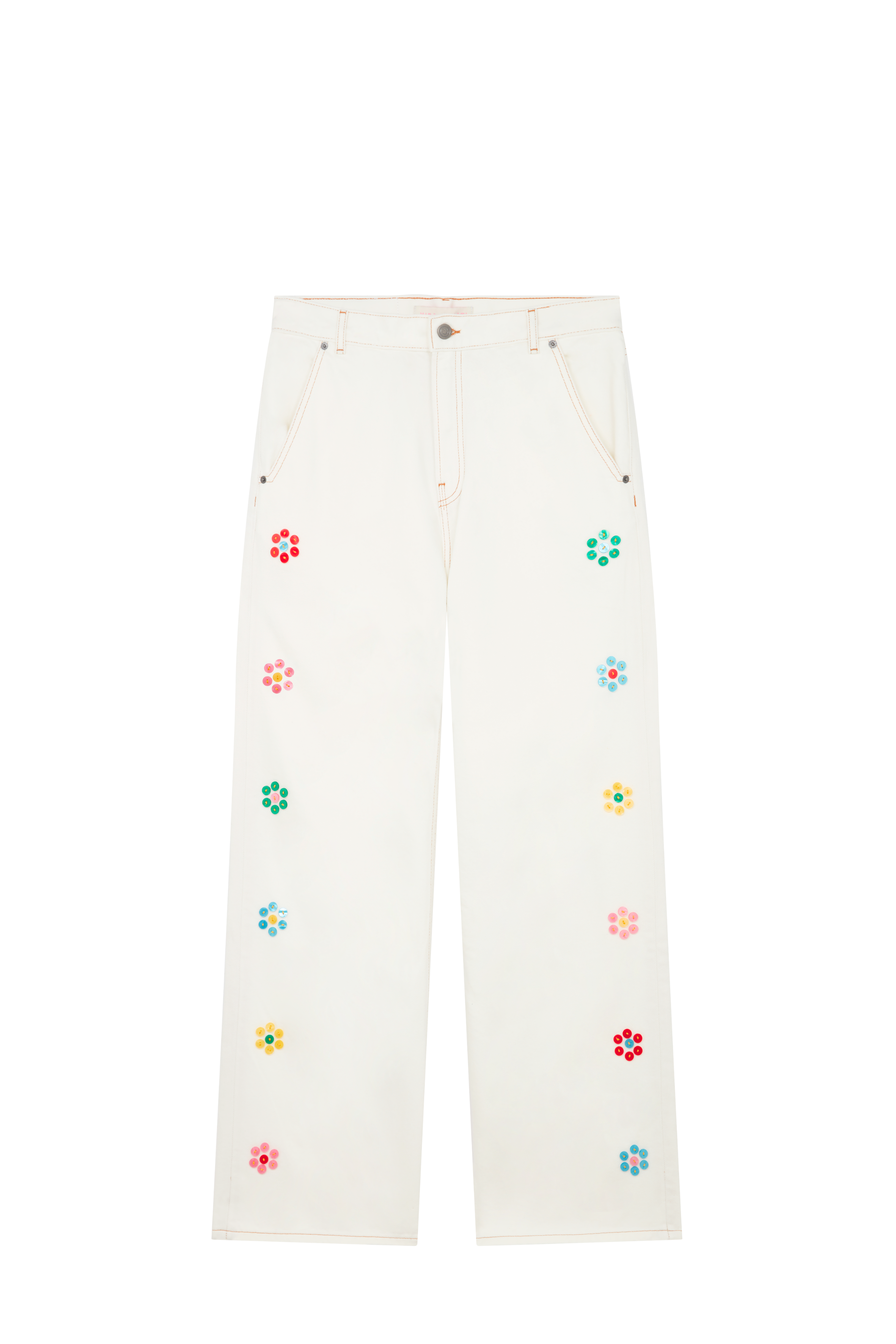 Button Embroidered Straight Leg Jean