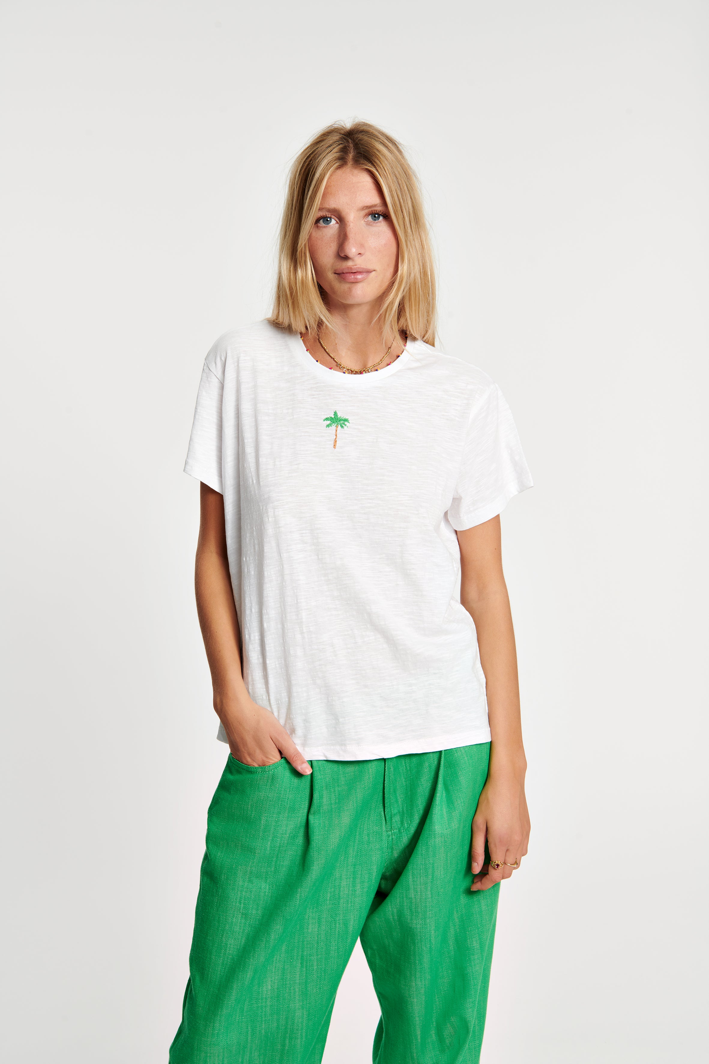 Embroidered Palm Tree Melange T-Shirt